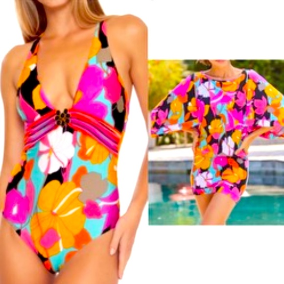 Trina Turk Other - MATCHING SET TRINA TURK GEMINI PLUNGE FRONT ONE PIECE Swimsuit + TUNIC Coverup
